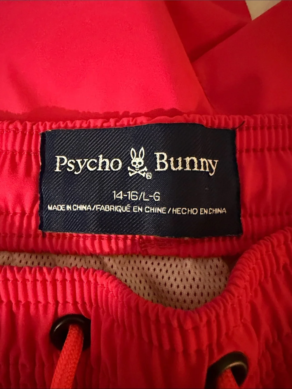 Psycho Bunny Kids Red Swim Trunks with Bunny Patch